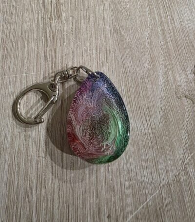 Green Pink Galaxy Round Resin Keychain