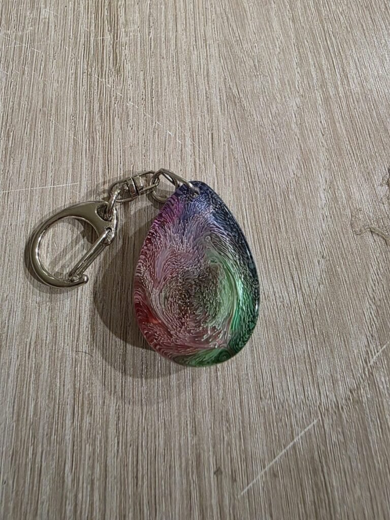 Green Pink Galaxy Round Resin Keychain