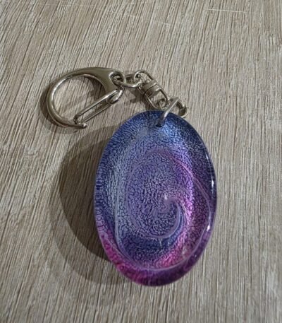 Purple Pink Galaxy Round Resin Keychain