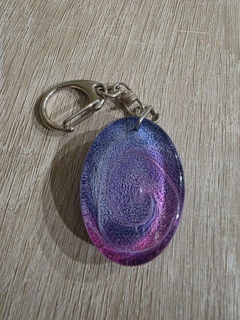 Purple Pink Galaxy Round Resin Keychain