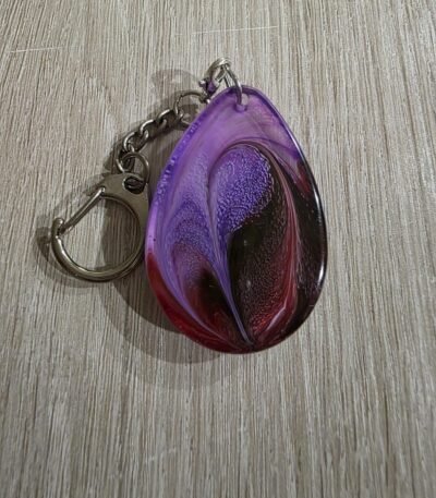 Purple Black Swirl Teardrop Resin Keychain