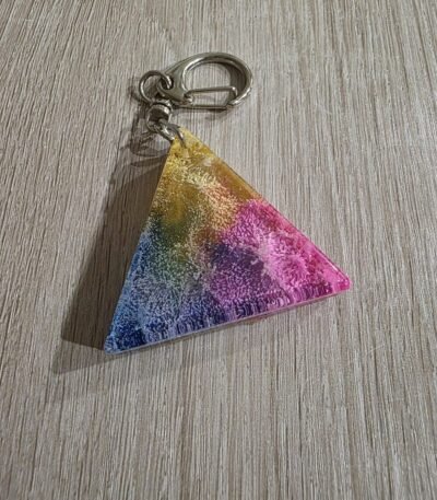 Rainbow Galaxy Triangle Resin Keychain