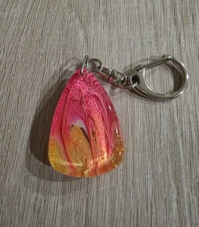 Pink Gold Flame Teardrop Resin Keychain