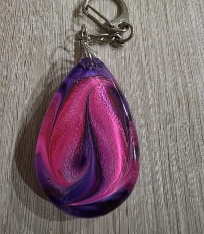 Magenta Purple Swirl Teardrop Resin Keychain