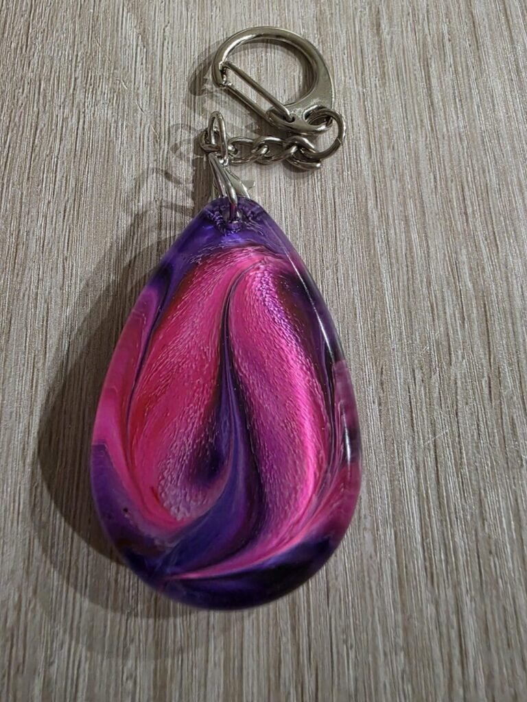 Magenta Purple Swirl Teardrop Resin Keychain