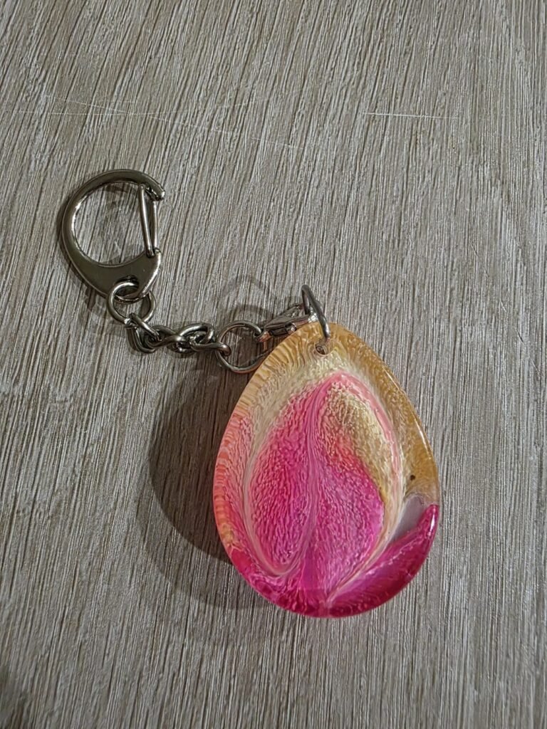Pink Gold Pearl Teardrop Resin Keychain