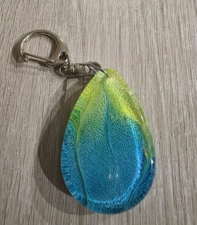 Aqua Lime Teardrop Resin Keychain