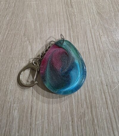 Aqua Pink Galaxy Round Resin Keychain
