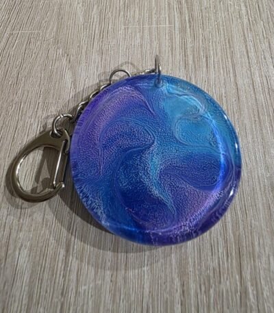 Blue Purple Large Round Resin Keychain