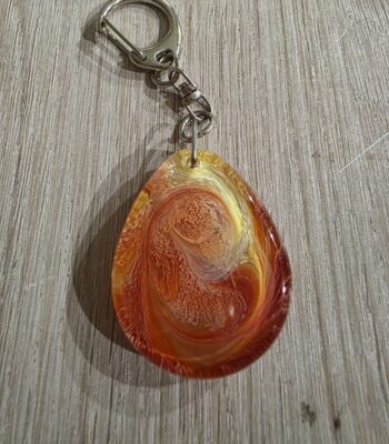 Amber Gold Swirl Round Resin Keychain