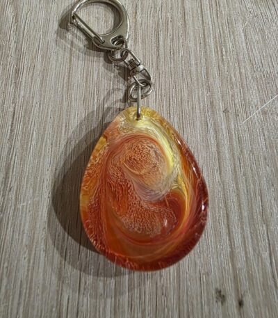 Amber Gold Swirl Round Resin Keychain