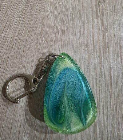 Emerald Aqua Teardrop Resin Keychain