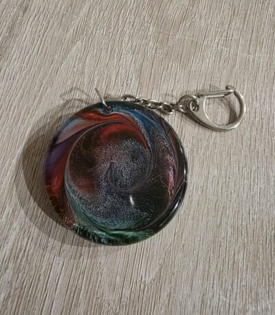 Black Red Green Cosmic Round Resin Keychain