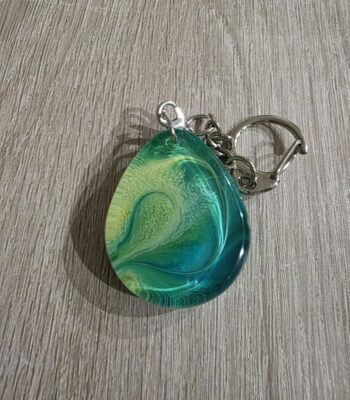 Aqua Lime Swirl Round Resin Keychain