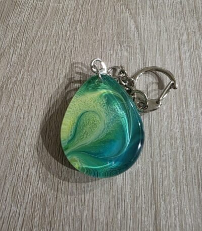Aqua Lime Swirl Round Resin Keychain