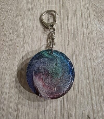 Blue Pink Cosmic Round Resin Keychain