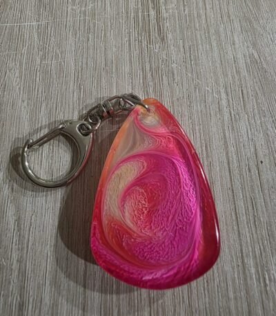 Pink Gold Swirl Teardrop Resin Keychain