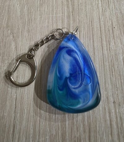 Blue White Swirl Teardrop Resin Keychain