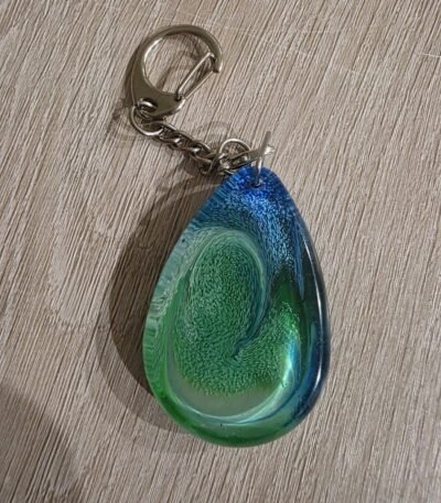 Blue Green Galaxy Teardrop Resin Keychain
