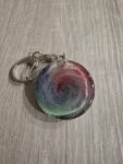 Silver Pink Green Cosmic Round Resin Keychain