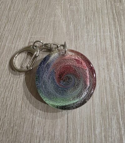 Silver Pink Green Cosmic Round Resin Keychain