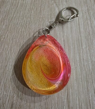 Orange Gold Swirl Round Resin Keychain