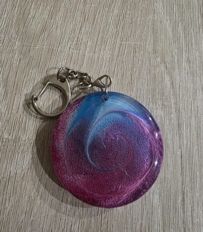 Purple Blue Swirl Round Resin Keychain