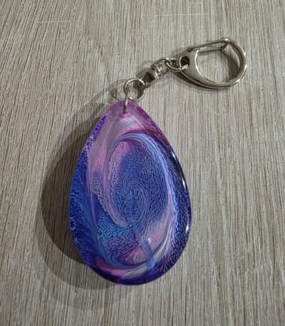 Blue Purple Swirl Teardrop Resin Keychain
