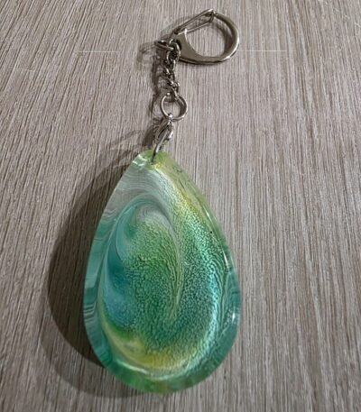 Mint Aqua Swirl Teardrop Resin Keychain