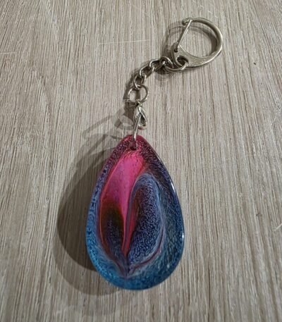 Blue Pink Flame Teardrop Resin Keychain