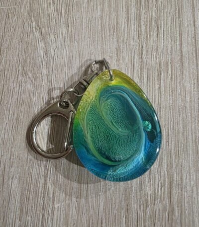 Blue Green Swirl Teardrop Resin Keychain
