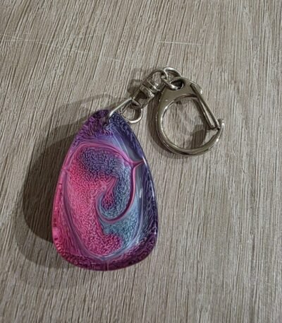 Pink Blue Swirl Teardrop Resin Keychain